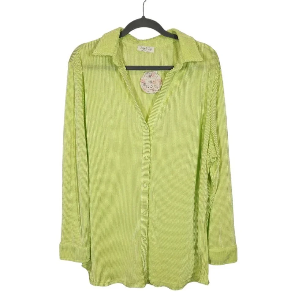 NWT Jolie & Joy plisse shirt‎ in lime green co-ord Size 1X